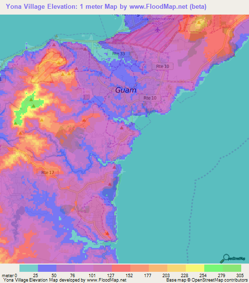 Yona Village,Guam Elevation Map