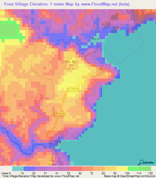 Yona Village,Guam Elevation Map