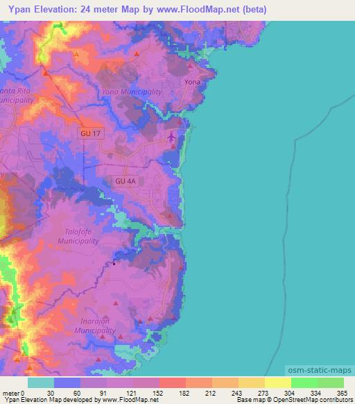 Ypan,Guam Elevation Map