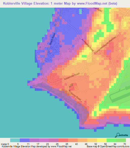 Koblerville Village,Northern Mariana Islands Elevation Map