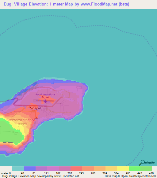 Dugi Village,Northern Mariana Islands Elevation Map