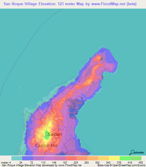 San Roque Village,Northern Mariana Islands Elevation Map