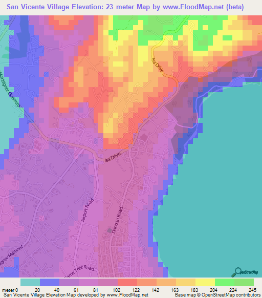 San Vicente Village,Northern Mariana Islands Elevation Map