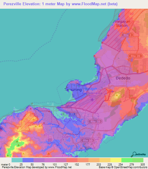 Perezville,Guam Elevation Map