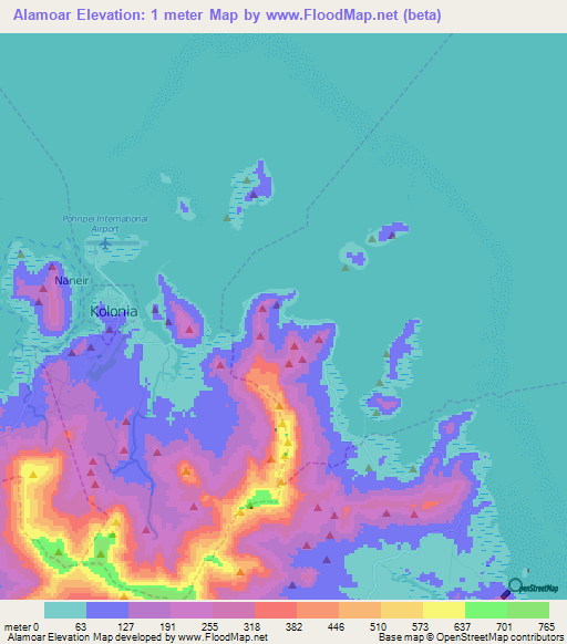Alamoar,Micronesia Elevation Map