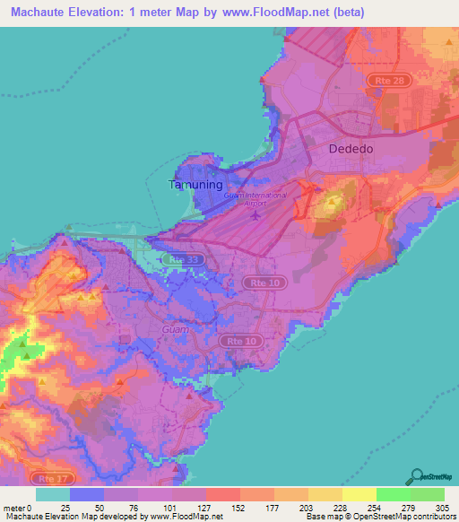 Machaute,Guam Elevation Map