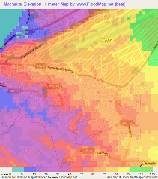 Machaute,Guam Elevation Map