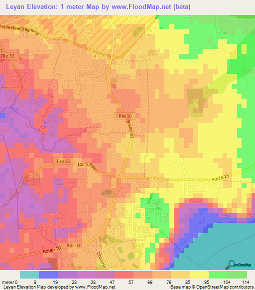 Leyan,Guam Elevation Map