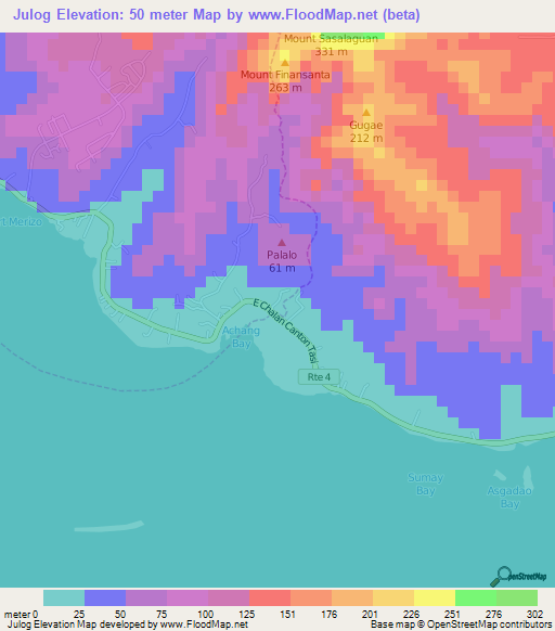 Julog,Guam Elevation Map