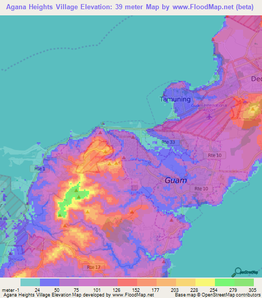 Agana Heights Village,Guam Elevation Map