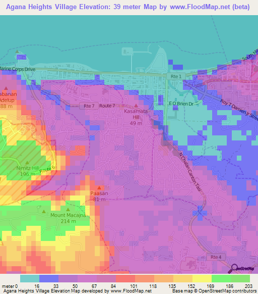 Agana Heights Village,Guam Elevation Map