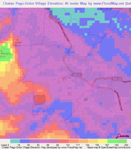 Chalan Pago-Ordot Village,Guam Elevation Map