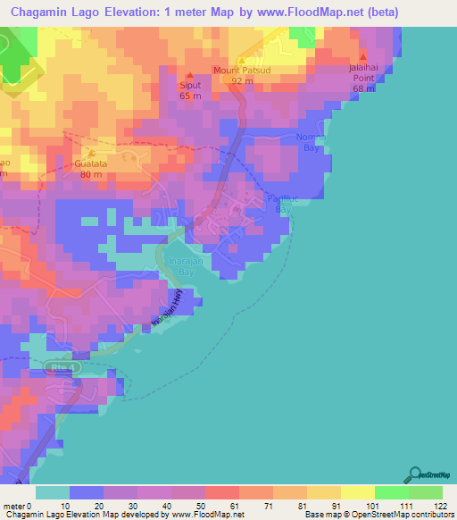 Chagamin Lago,Guam Elevation Map