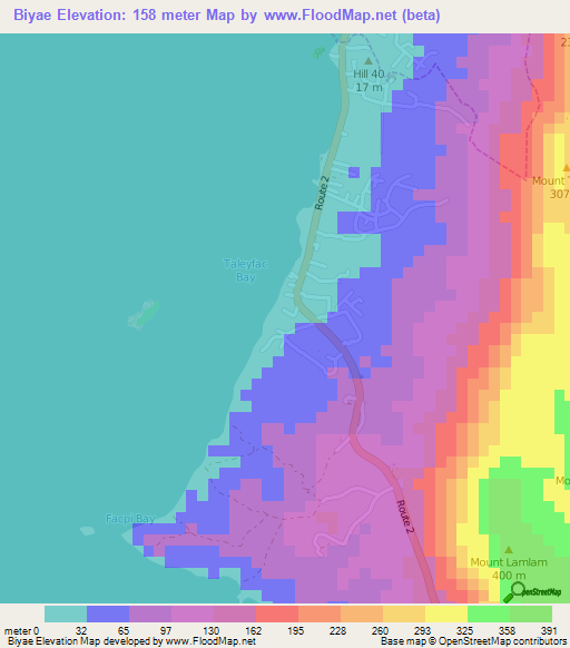 Biyae,Guam Elevation Map