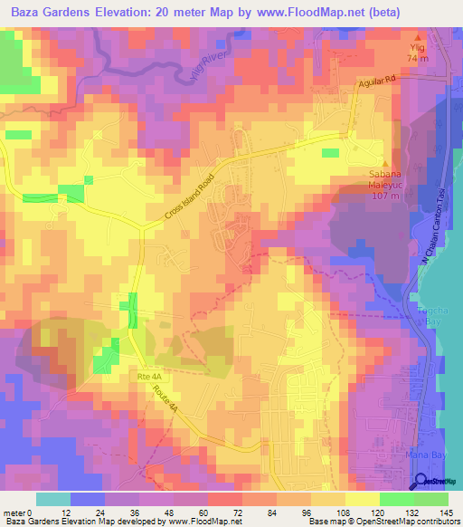 Baza Gardens,Guam Elevation Map