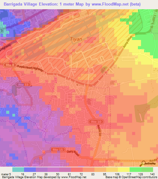 Barrigada Village,Guam Elevation Map