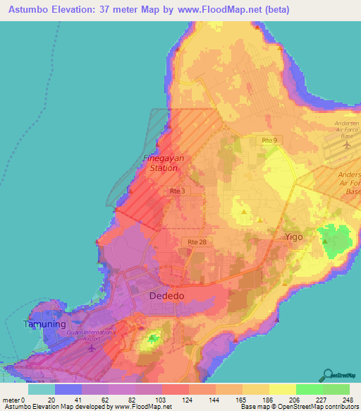 Astumbo,Guam Elevation Map