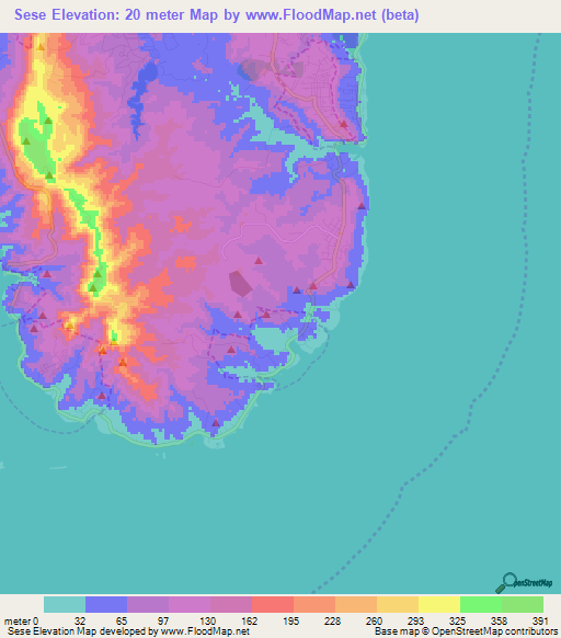 Sese,Guam Elevation Map