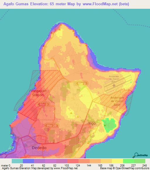 Agafo Gumas,Guam Elevation Map