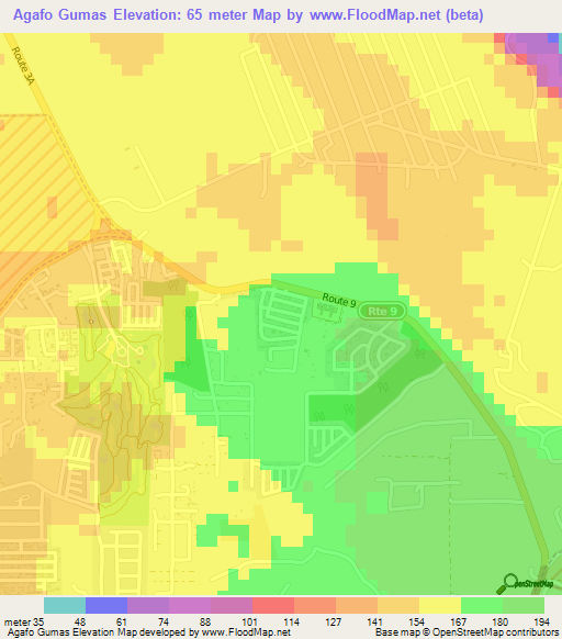Agafo Gumas,Guam Elevation Map
