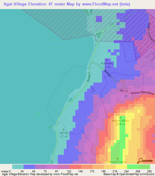 Agat Village,Guam Elevation Map