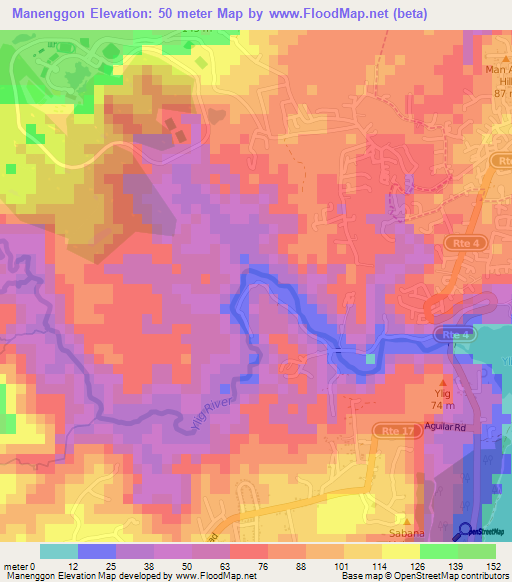 Manenggon,Guam Elevation Map