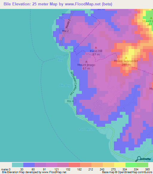 Bile,Guam Elevation Map