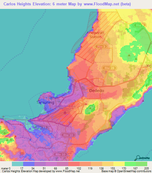 Carlos Heights,Guam Elevation Map