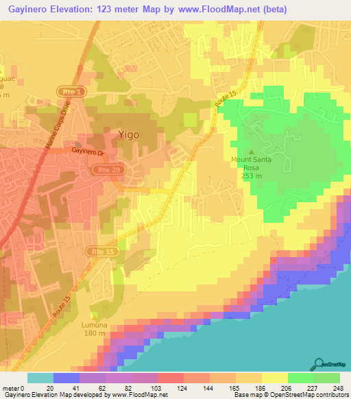 Gayinero,Guam Elevation Map