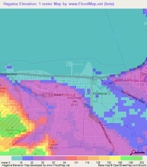 Hagatna,Guam Elevation Map