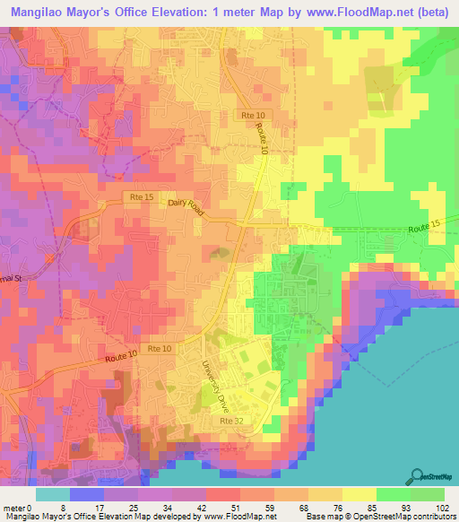 Mangilao Mayor's Office,Guam Elevation Map