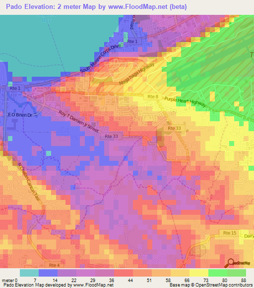 Pado,Guam Elevation Map