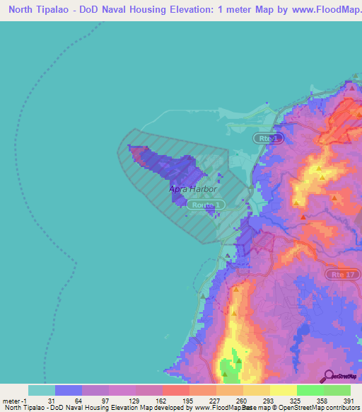 North Tipalao - DoD Naval Housing,Guam Elevation Map