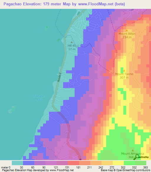 Pagachao,Guam Elevation Map