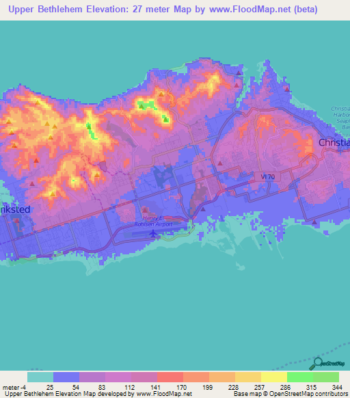 Upper Bethlehem,U.S. Virgin Islands Elevation Map