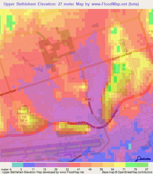 Upper Bethlehem,U.S. Virgin Islands Elevation Map