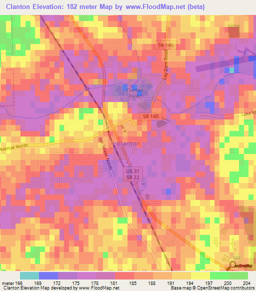 Clanton,US Elevation Map