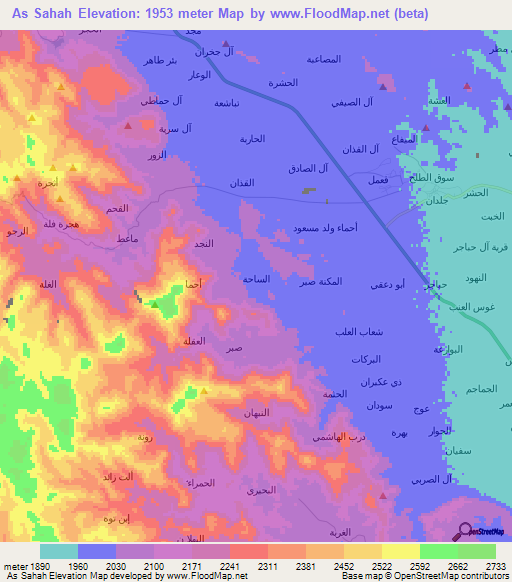 As Sahah,Yemen Elevation Map