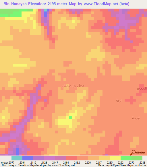 Bin Hunaysh,Yemen Elevation Map