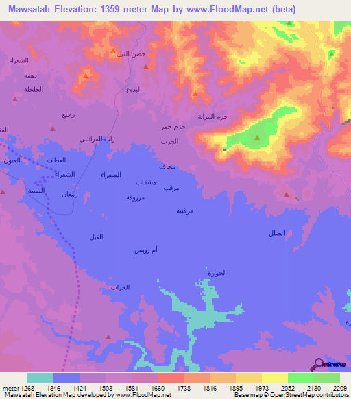 Mawsatah,Yemen Elevation Map