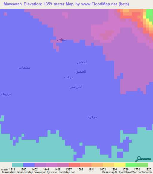 Mawsatah,Yemen Elevation Map