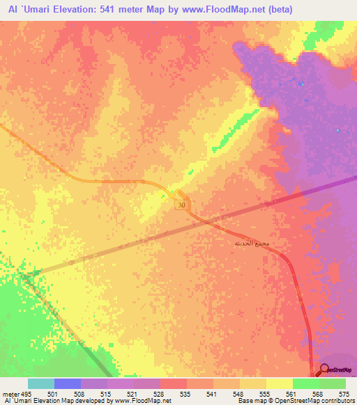 Al `Umari,Jordan Elevation Map