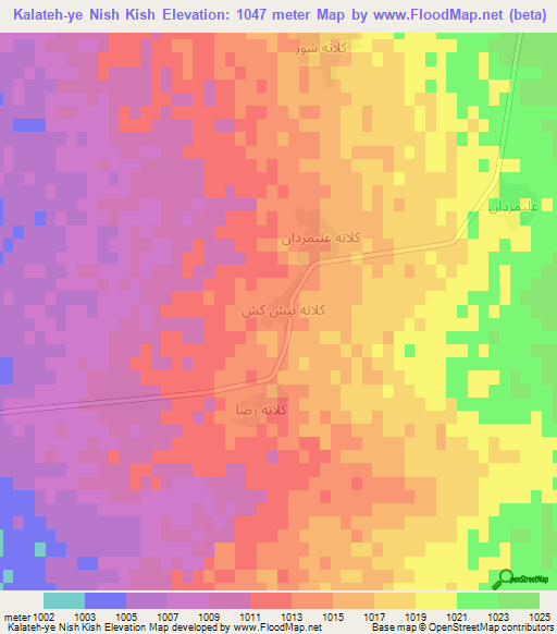 Kalateh-ye Nish Kish,Iran Elevation Map