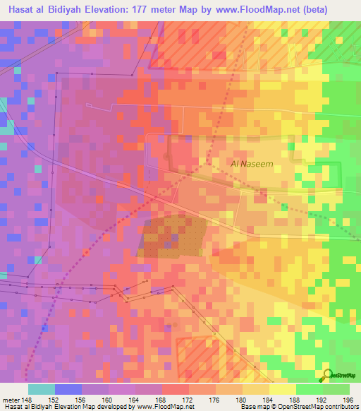 Hasat al Bidiyah,United Arab Emirates Elevation Map