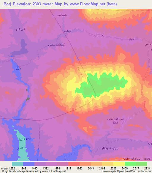 Borj,Iran Elevation Map