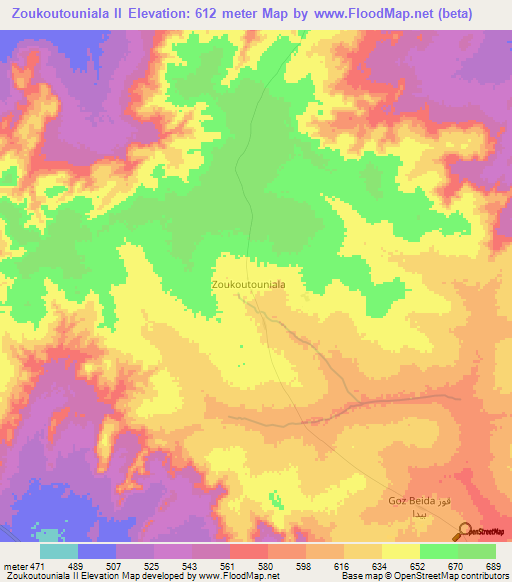 Zoukoutouniala II,Central African Republic Elevation Map