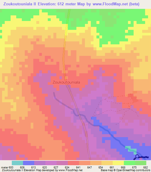 Zoukoutouniala II,Central African Republic Elevation Map