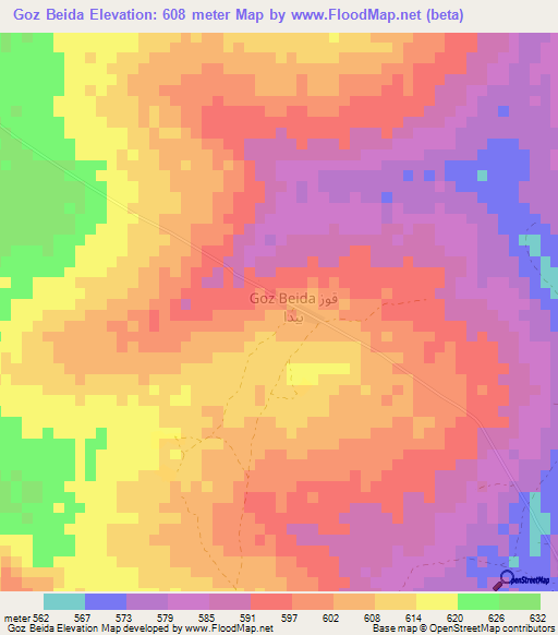 Goz Beida,Central African Republic Elevation Map