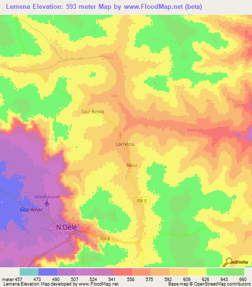 Lemena,Central African Republic Elevation Map