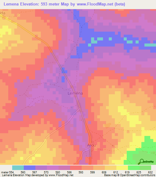 Lemena,Central African Republic Elevation Map